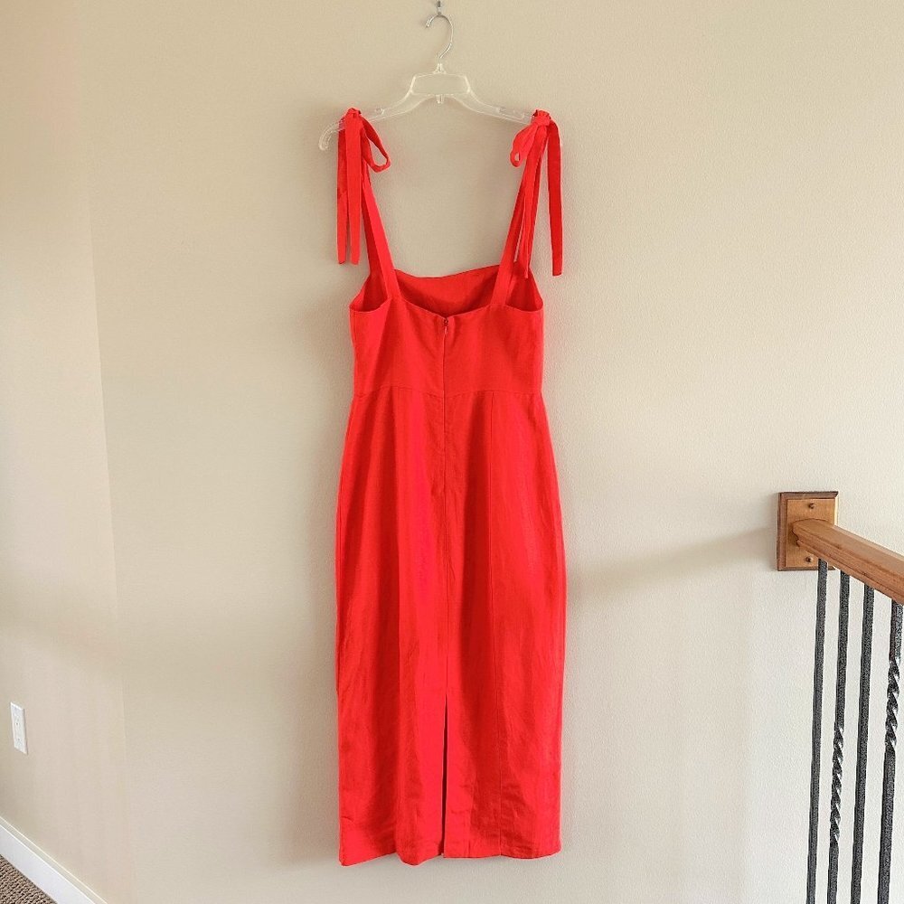 Capulet Camille Linen Blend Shoulder Tie Midi Dress in Tangerine Orange, M - Picture 3 of 8
